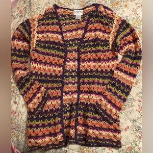 Vintage bohemian Susan Bristol colorful crochet cardigan